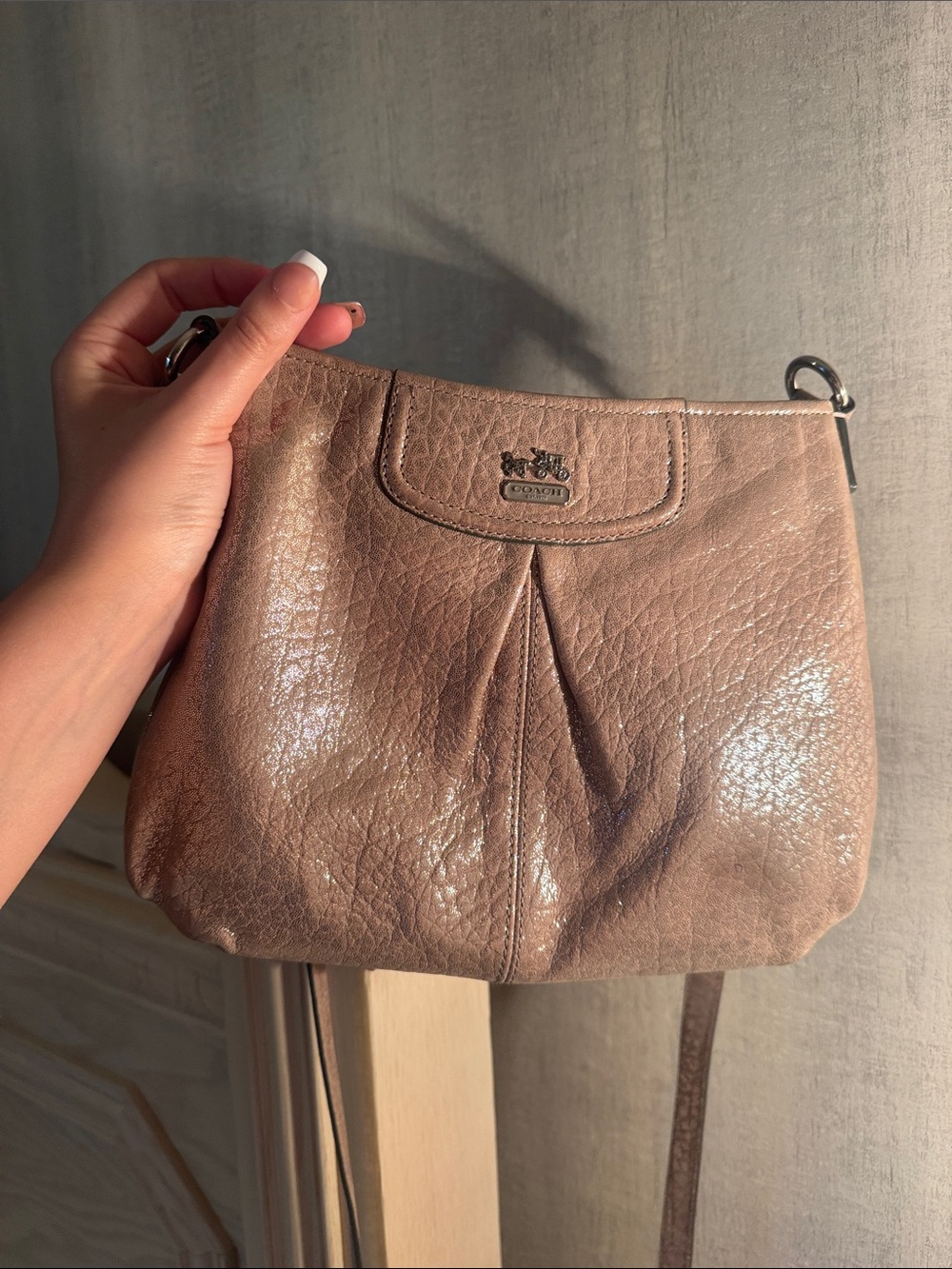 Coach Metallic Taupe Patent Leather Crossbody
